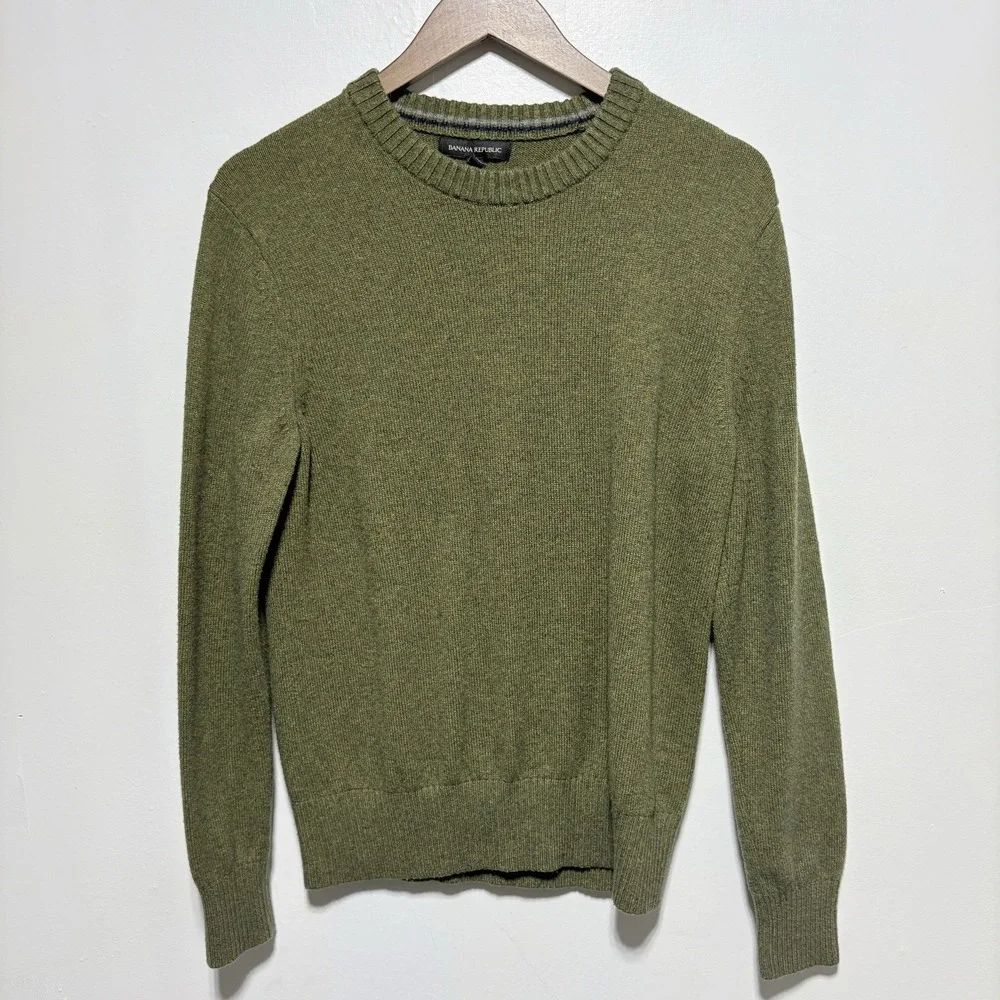 Banana Republic Sweater Mens M Green Crew Neck Wool Blend Pullover Marled Knit